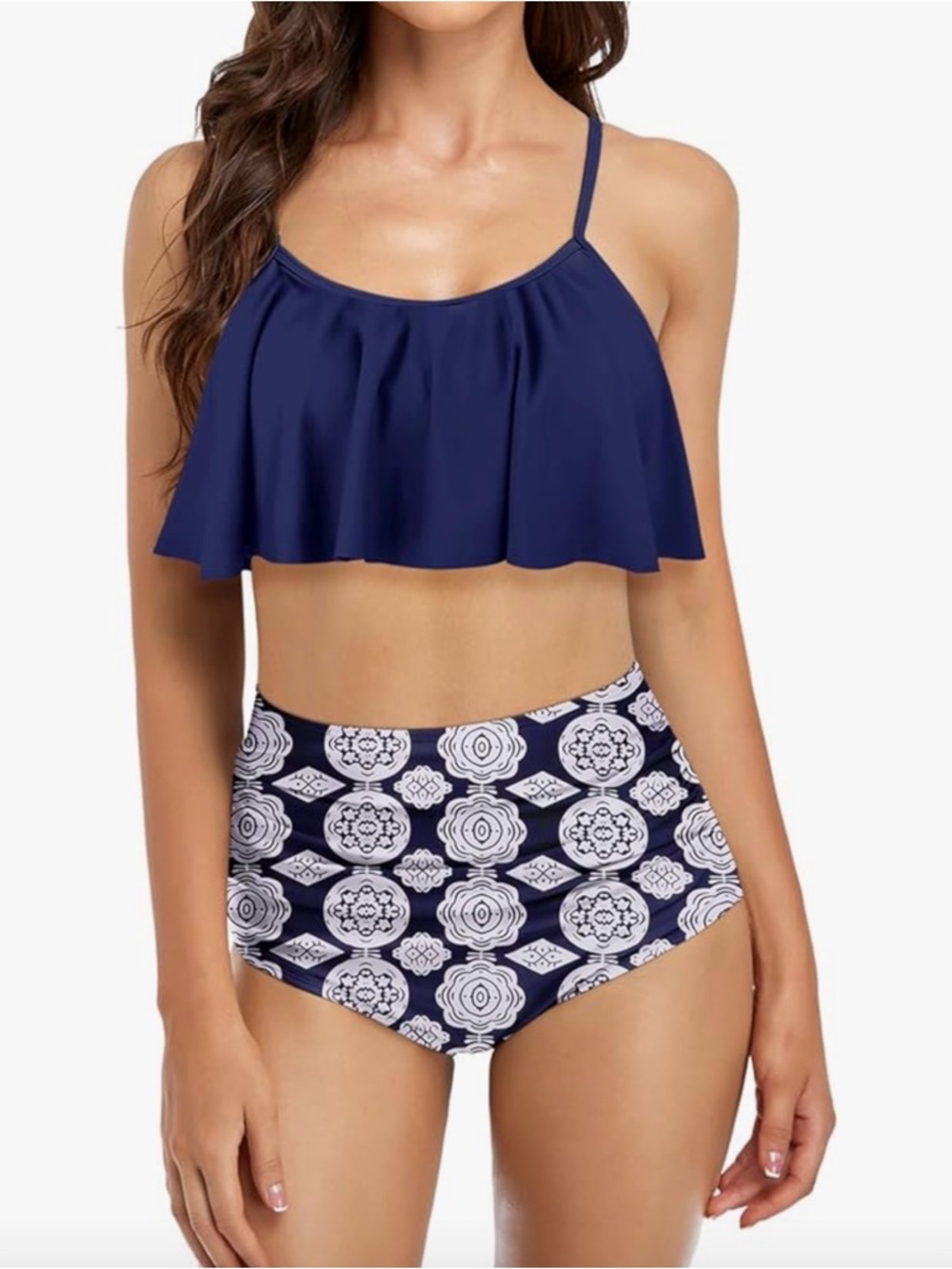 Angerella Flounce Bikini Top with High-Waist Printed Bottoms